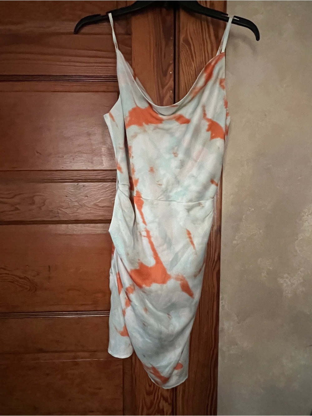 Simplee Women’s Retro Y2K Bodycon Satin Summer Dress Size S Tie Dye Cowl Neck